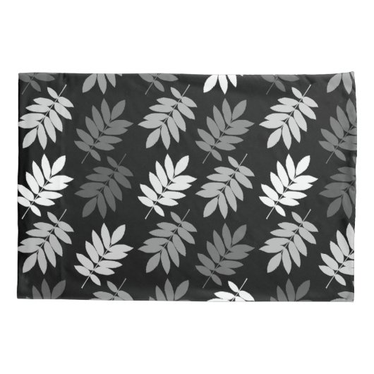 Elder Leaf Pattern Black White Grey 枕カバー (裏面)