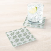 Elder Leaf Pattern Green+White ガラスコースター (アングル)