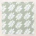 Elder Leaf Pattern White on Green ガラスコースター<br><div class="desc">Rustic Elder tree leaf silhouette in a surface pattern design with white detail on a green background.</div>