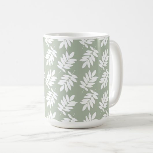 Elder Leaf Pattern White on Green コーヒーマグカップ (正面右)
