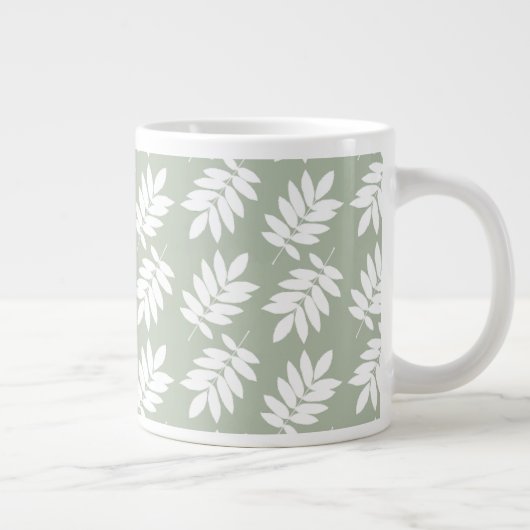 Elder Leaf Pattern White on Green ジャンボコーヒーマグカップ (右)