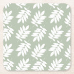 Elder Leaf Pattern White on Green スクエアペーパーコースター<br><div class="desc">Rustic Elder tree leaf silhouette in a surface pattern design with white detail on a green background.</div>