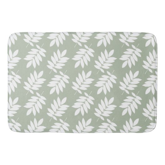 Elder Leaf Pattern White on Green バスマット (正面)