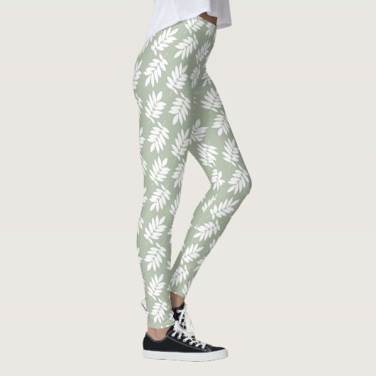 Elder Leaf Pattern White on Green レギンス (右)