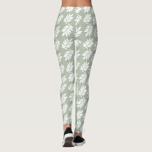 Elder Leaf Pattern White on Green レギンス (裏面)