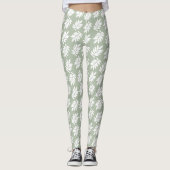 Elder Leaf Pattern White on Green レギンス (正面)