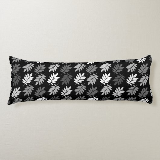 Elder Leaf Rpt Pattern Black White Grey ボディピロー (正面)