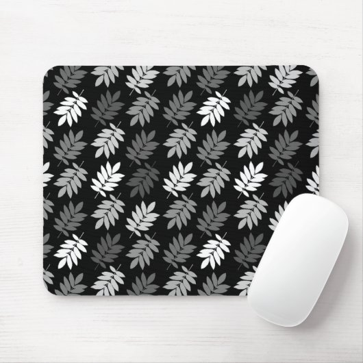 Elder Leaf Rpt Pattern Black White Grey マウスパッド (マウス)