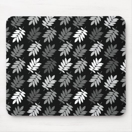 Elder Leaf Rpt Pattern Black White Grey マウスパッド (正面)