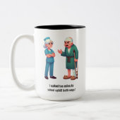 Elderly Patient Yelling at an Exhausted Nurse ツートーンマグカップ (左)