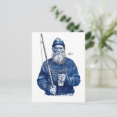 Elderly Sailor Holding Fishing Rod And Mug ポストカード (スタンド正面)