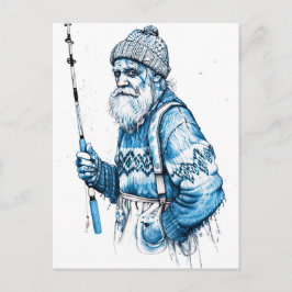 Elderly Sailor Standing Calm Holding Fishing Rod ポストカード
