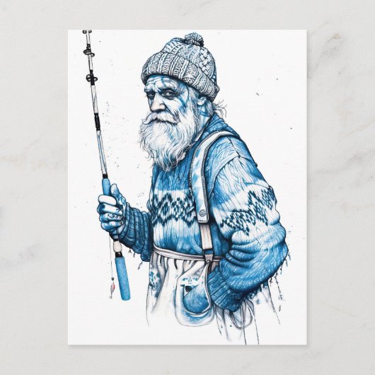 Elderly Sailor Standing Calm Holding Fishing Rod ポストカード (正面)