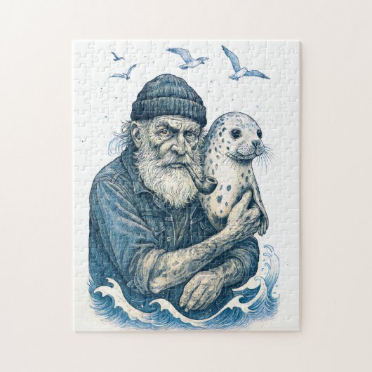 Elderly Sailor with Seal ジグソーパズル (縦)
