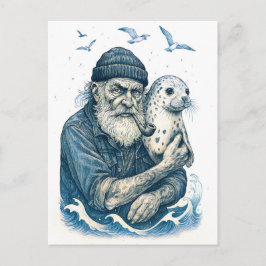 Elderly Sailor with Seal ポストカード
