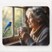 Elderly Woman Watching a Bluebird マウスパッド (正面)