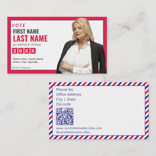 Election Campaign Red Republican Party Candidate 名刺 (正面/裏面)