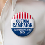 Election Design - Vintage Shield Red White Blue 缶バッジ<br><div class="desc">This is a vintage design with red and white stripes and blue color block. You can add the candidate name and position. This traditional design works great for a city council campaign or local school board. Are you looking for election materials that you can use for a local election? This...</div>