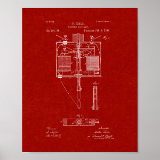 Electric Arc Lamp Patent - Burgundy Red ポスター