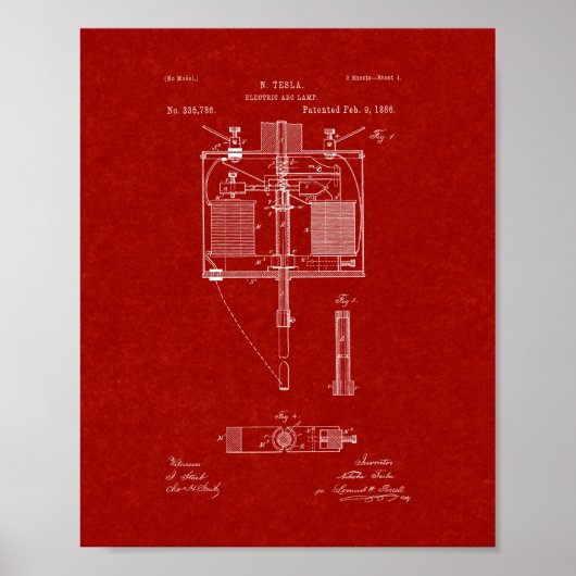 Electric Arc Lamp Patent - Burgundy Red ポスター (正面)