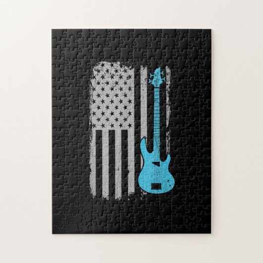 Electric Bass Guitar Player American Flag Musician ジグソーパズル (縦)