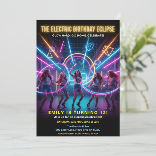 Electric Birthday Neon Glow Party 招待状 (スタンド正面)