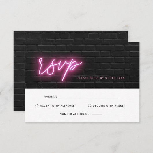 Electric Black and Pink Neon Glow Light RSVPカード (正面/裏面)