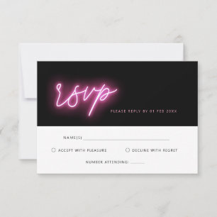 Electric Black and Pink Neon Glow RSVP返信カード 出欠カード
