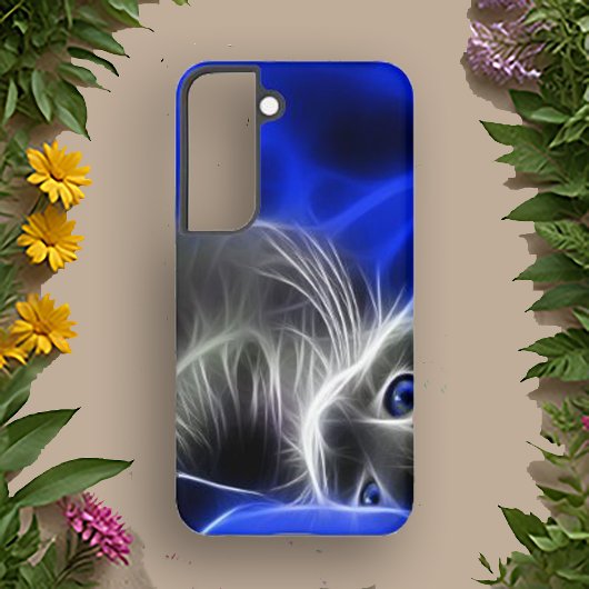 Electric Blue Cat | 光る抽象的なスマホケース Samsung Galaxyケース