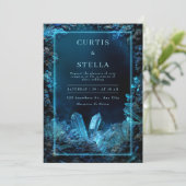 Electric Blue Crystal Neon Border Frame Wedding 招待状 (スタンド正面)