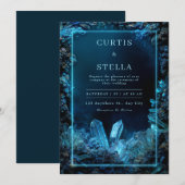 Electric Blue Crystal Neon Border Frame Wedding 招待状 (正面/裏面)