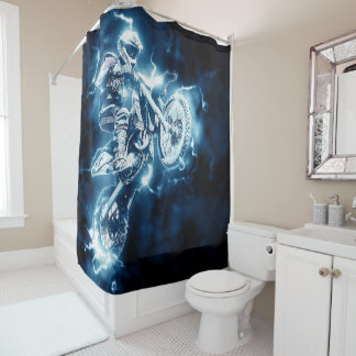 Electric Blue Motocross Rider Shower Curtain シャワーカーテン