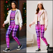 Electric Blue Pink Plaid Gradient Design レギンス