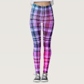 Electric Blue Pink Plaid Gradient Design レギンス (正面)