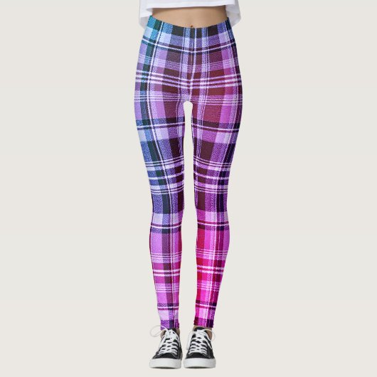 Electric Blue Pink Plaid Gradient Design レギンス (正面)