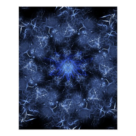 Electric Blue Plasma Fractal Art ポスター (正面)