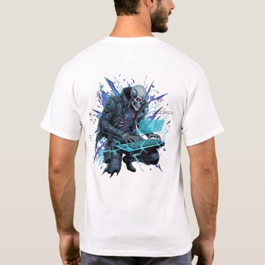 Electric Cyberpunk Hacker Skeleton Gamer Graphic T Tシャツ (裏面)