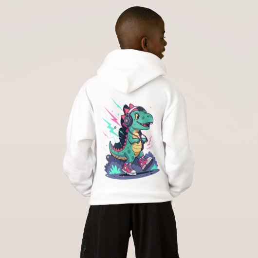 Electric Dino Kids T-Shirt Design Neon Pop  (裏面フル)