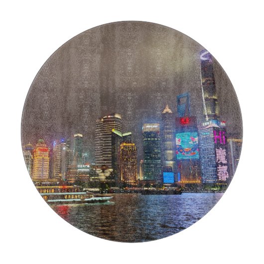 Electric Dreams - Futuristic Shanghai Skyline, A C カッティングボード (正面)