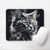 Electric Fractal Black Cat Mouse Pad マウスパッド (マウス)