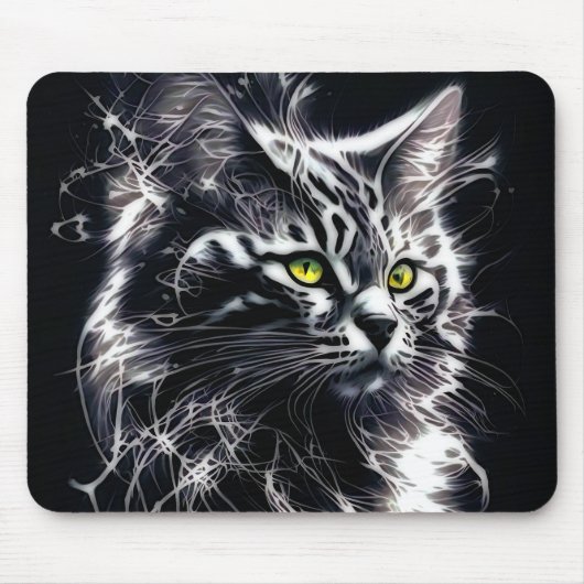 Electric Fractal Black Cat Mouse Pad マウスパッド (正面)