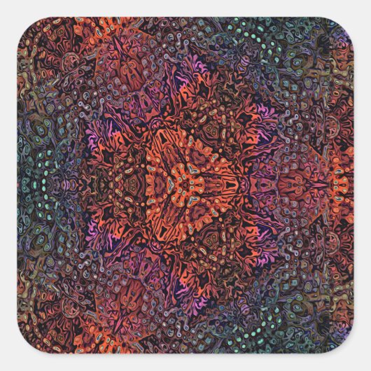Electric Fractal Kaleidoscope Abstract Design スクエアシール (正面)