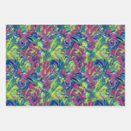 Electric Garden Neon Impressionism Vibrant Abstrac ラッピングペーパーシート