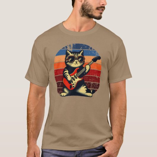 Electric Guitar Cat Rock Music Cat boy Tシャツ (正面)