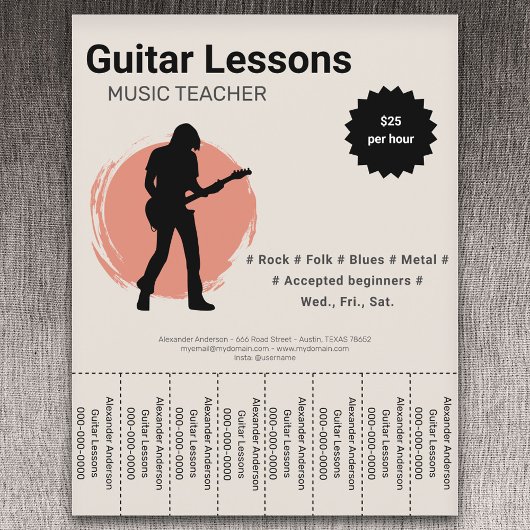Electric Guitar Lessons Tear Off Strips Flyer チラシ