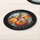 Electric Guitar Ocean Sunset Music Notes ラウンドペーパーコースター (アングル)