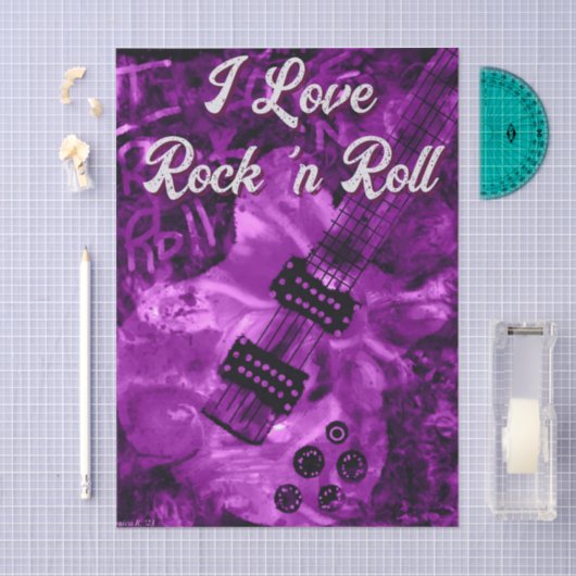 Electric Guitar Purple Black Rock n Roll Decoupage 薄葉紙 (クラフト)