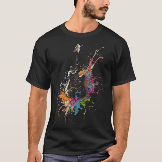 Electric Guitar Splash Guitarist Musician Retro Gu Tシャツ (正面)