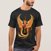 Electric Guitar With Fiery Winged Silhouette In Bl Tシャツ (正面)
