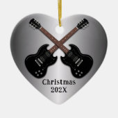 Electric Guitars Christmas Photo Heart セラミックオーナメント (正面)
